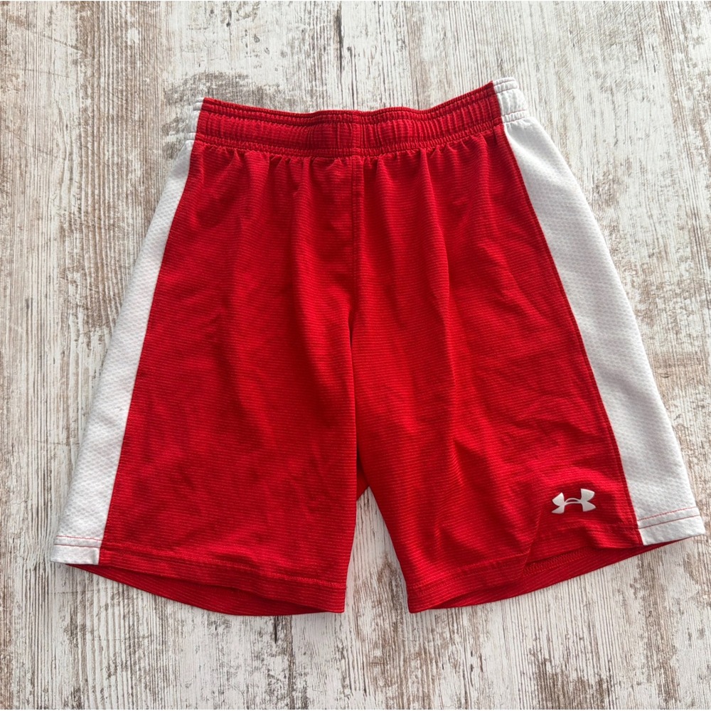 Under Armour Kids Red White HeatGear Athletic Mesh Shorts Youth Medium YMD